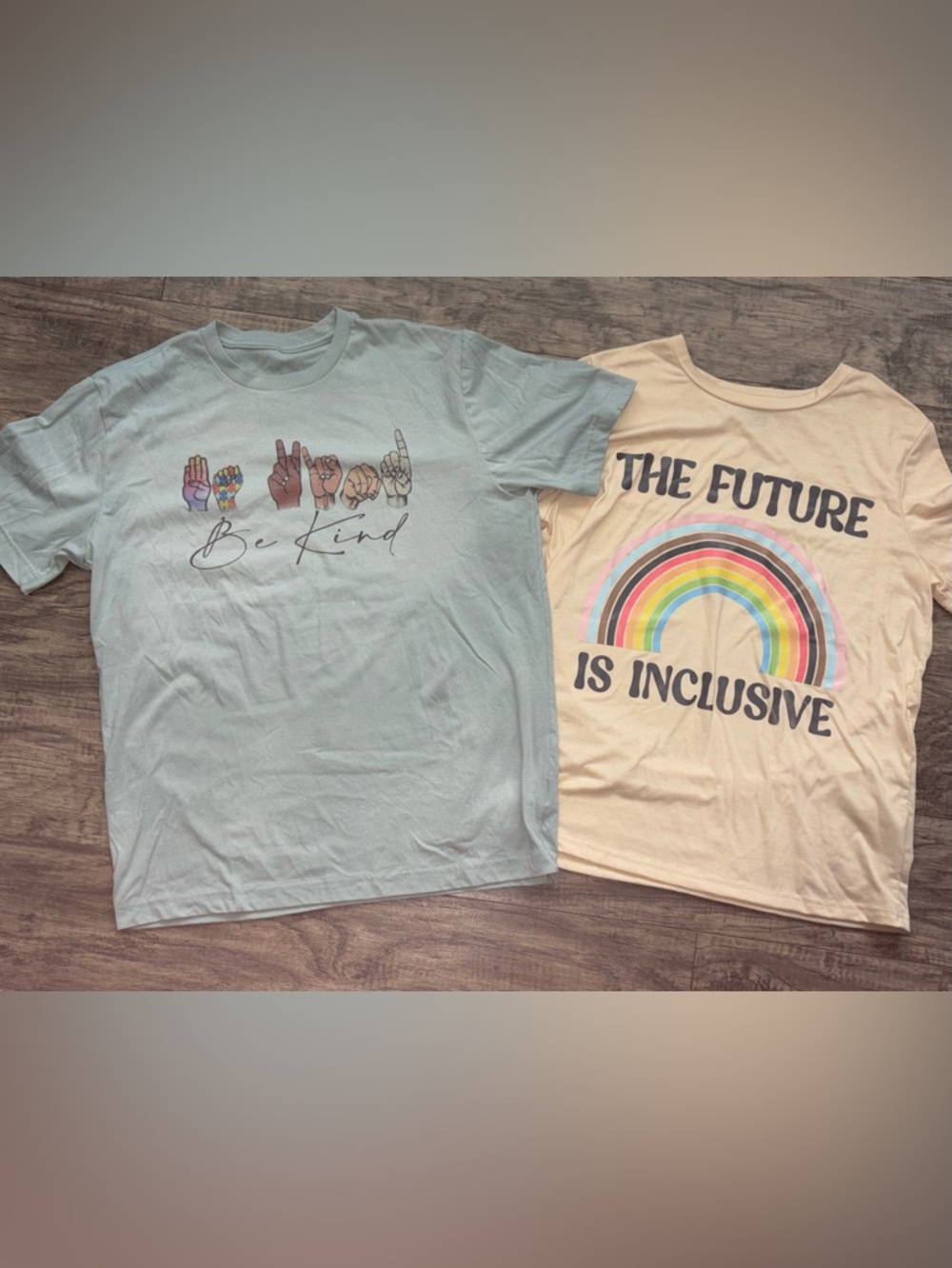 Be Kind/Future Adult Graphic Tees - Light Sage and Cream